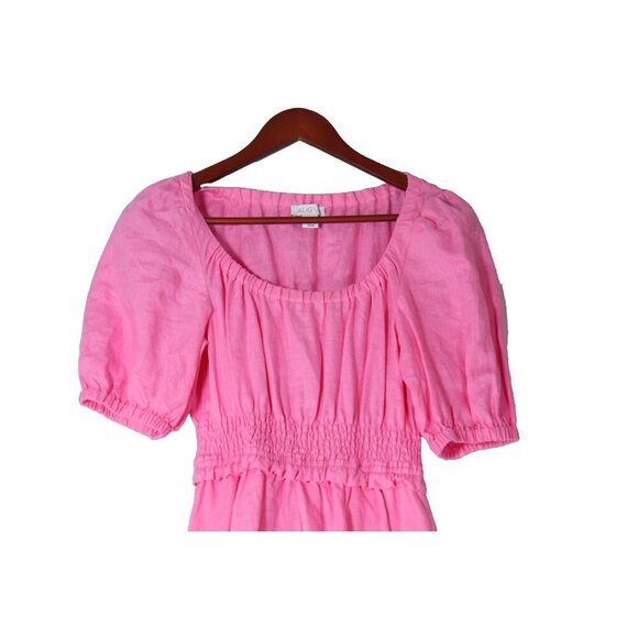 Aligne Women US4 Fuscha Pink Frederika Dress Smocked Puff Sleeve Pckt Linen Maxi - Picture 7 of 15